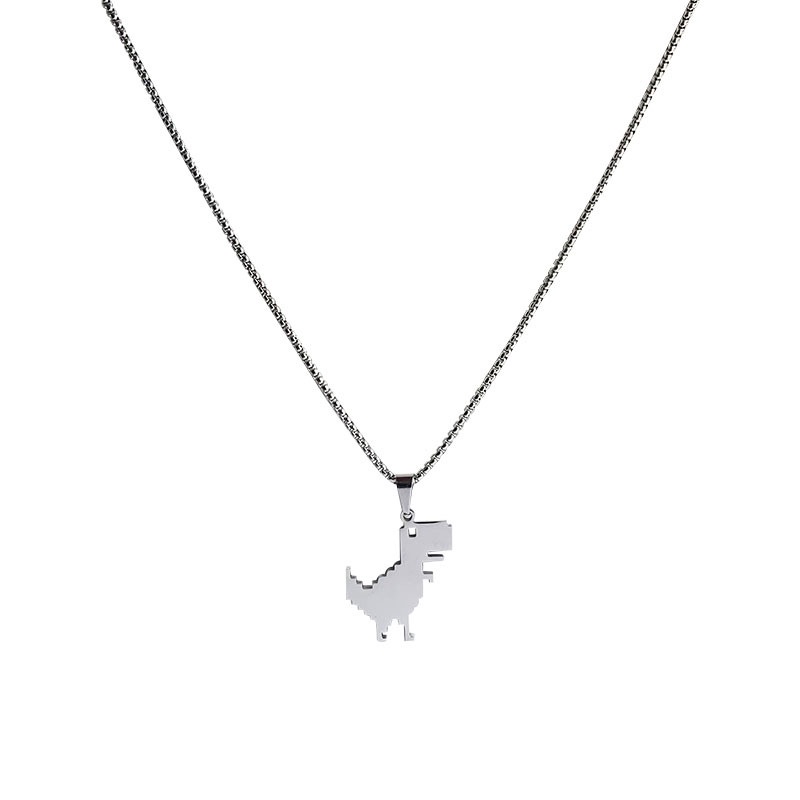 Kalung Liontin Dinosaurus Kecil Bahan Stainless Steel Titanium Steel Gaya Hip Hop Untuk Pria Dan Wanita