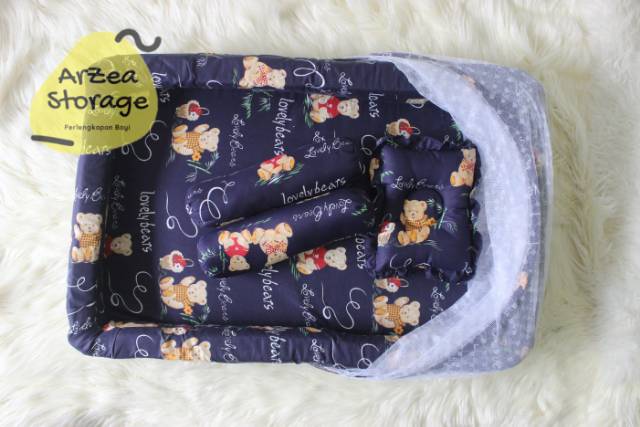 Kasur bayi kelambu set bantal guling kolam bears navy