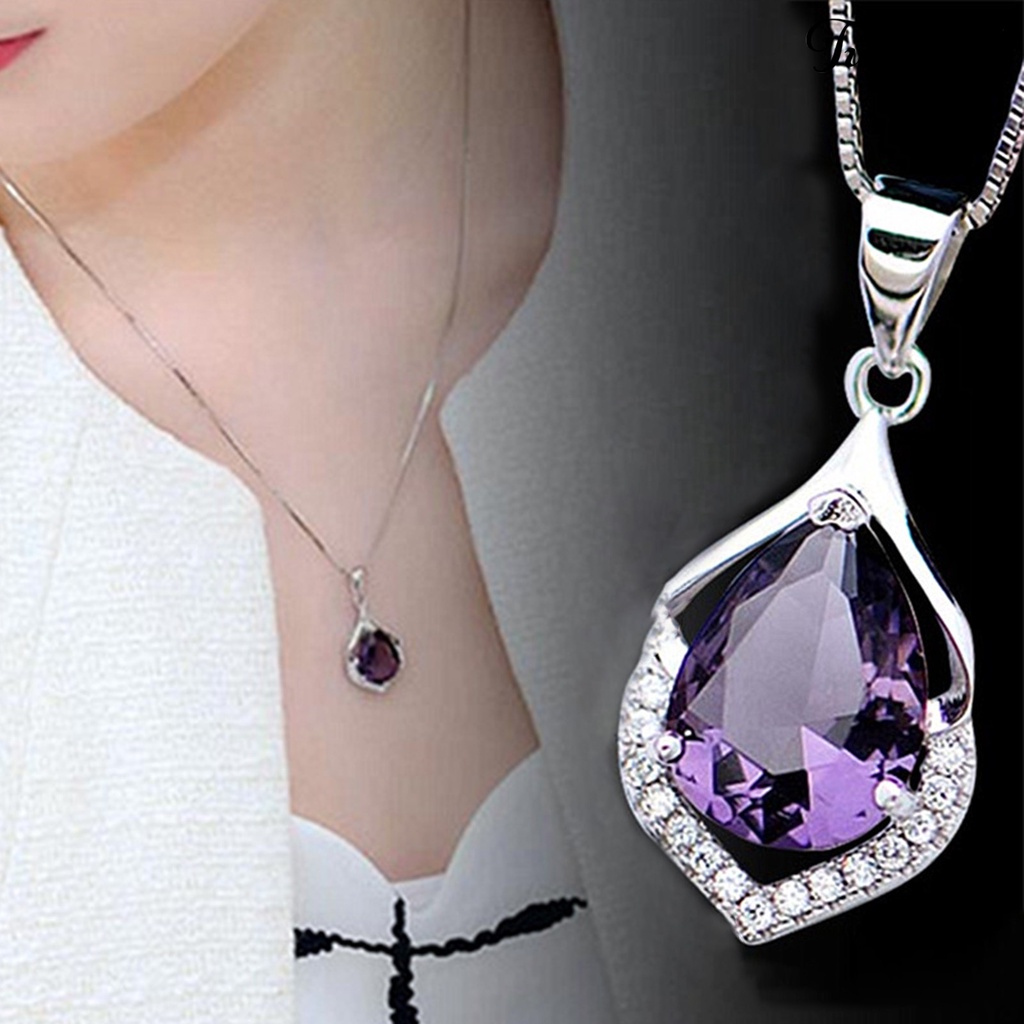 Twowood Purple Faux Crystal Women Necklace Hollow Alloy Shining Luxury Sweater Necklace Jewelry Accessories