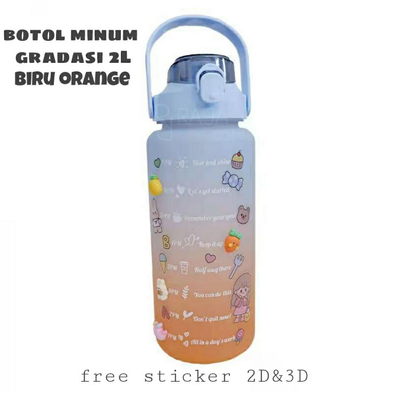 [⚜️RR⚜️] BOTOL MINUM VIRAL 2000ml 2L 2 LITER BOTOL MINUM 2L 2000ml 2 liter BOTOL VIRAL BOTOL MINUM KOREA BOTOL MINUM MOTIVASI BONUS STICKER LUCU-Botol 2000ml/ BIRU