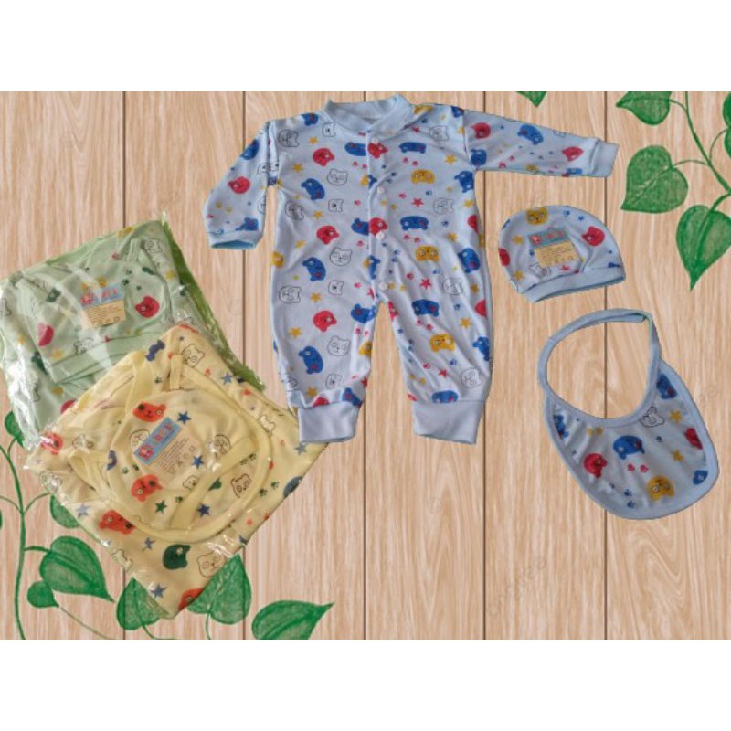 PROMO !!! jumper bayi set topi dan slaber lucu kaki tertutup dan terbuka