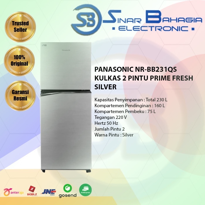 PANASONIC NR-BB231QS KULKAS 2 PINTU PRIME FRESH SILVER (NEW) ( Khusus Bandung)