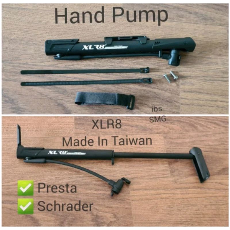 Pompa Tangan Taiwan Merk XLR8 . Mini Hand Pump Pocket Bisa Pentil Schrader dan Presta Original Bisa sepeda MTB Seli Roadbike Road bike lipat folding bike