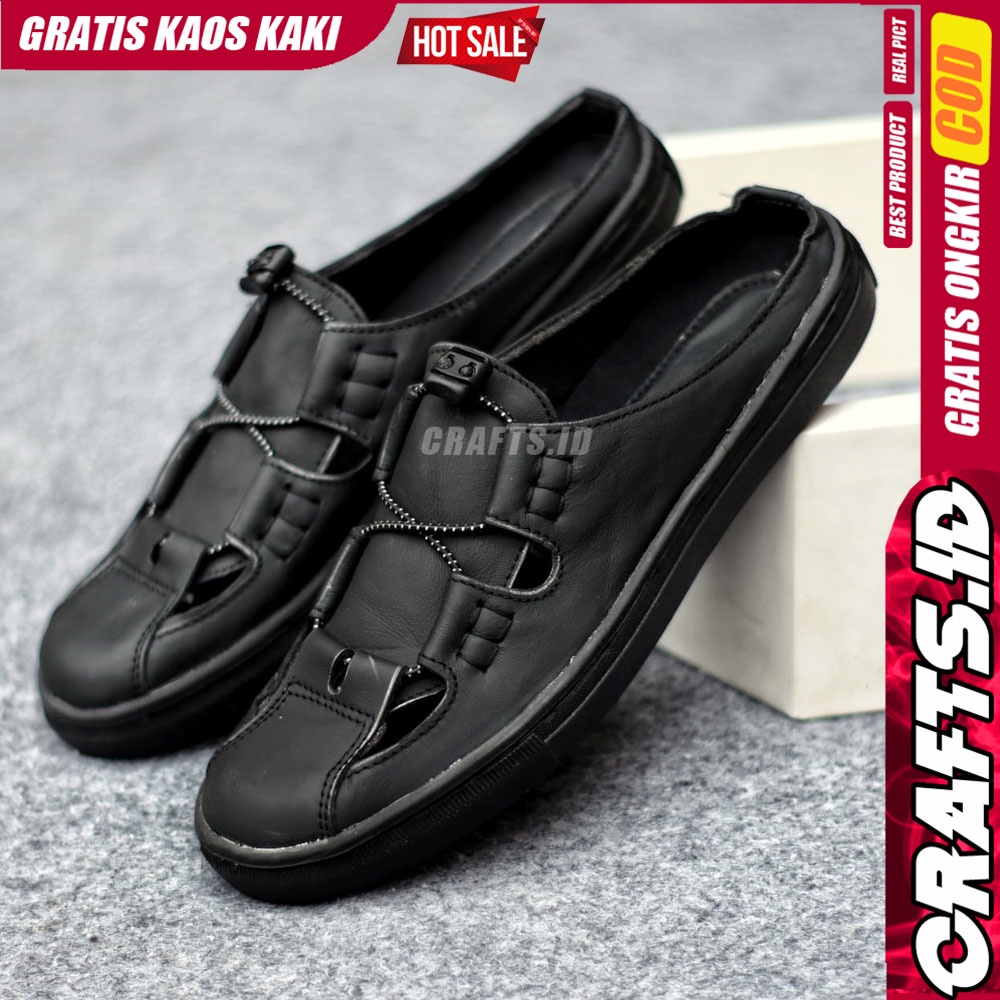 CRAFTS  FIXXI Sepatu Sandal Casual Sneakers Kulit Bustong Tutong Pria Hitam