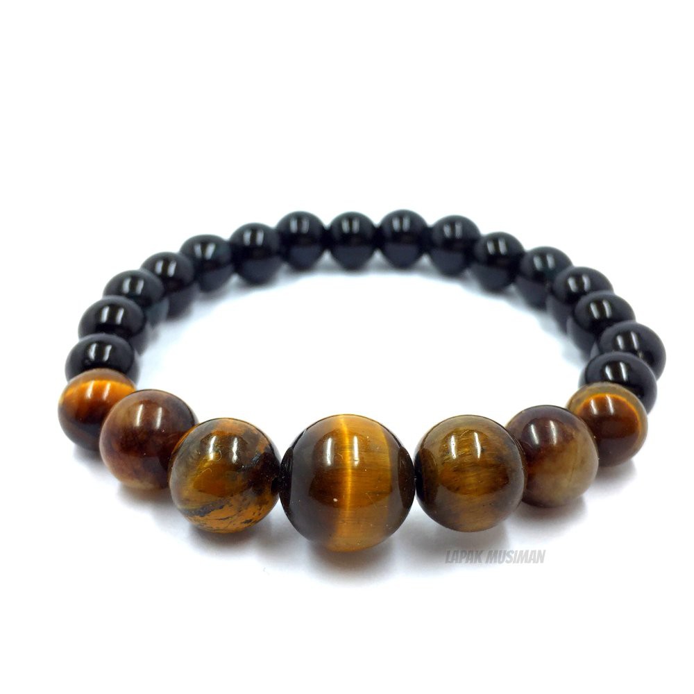 [Bayar di Tempat] Gelang Batu Giok Hitam Asli Original Kombinasi Tiger Eye