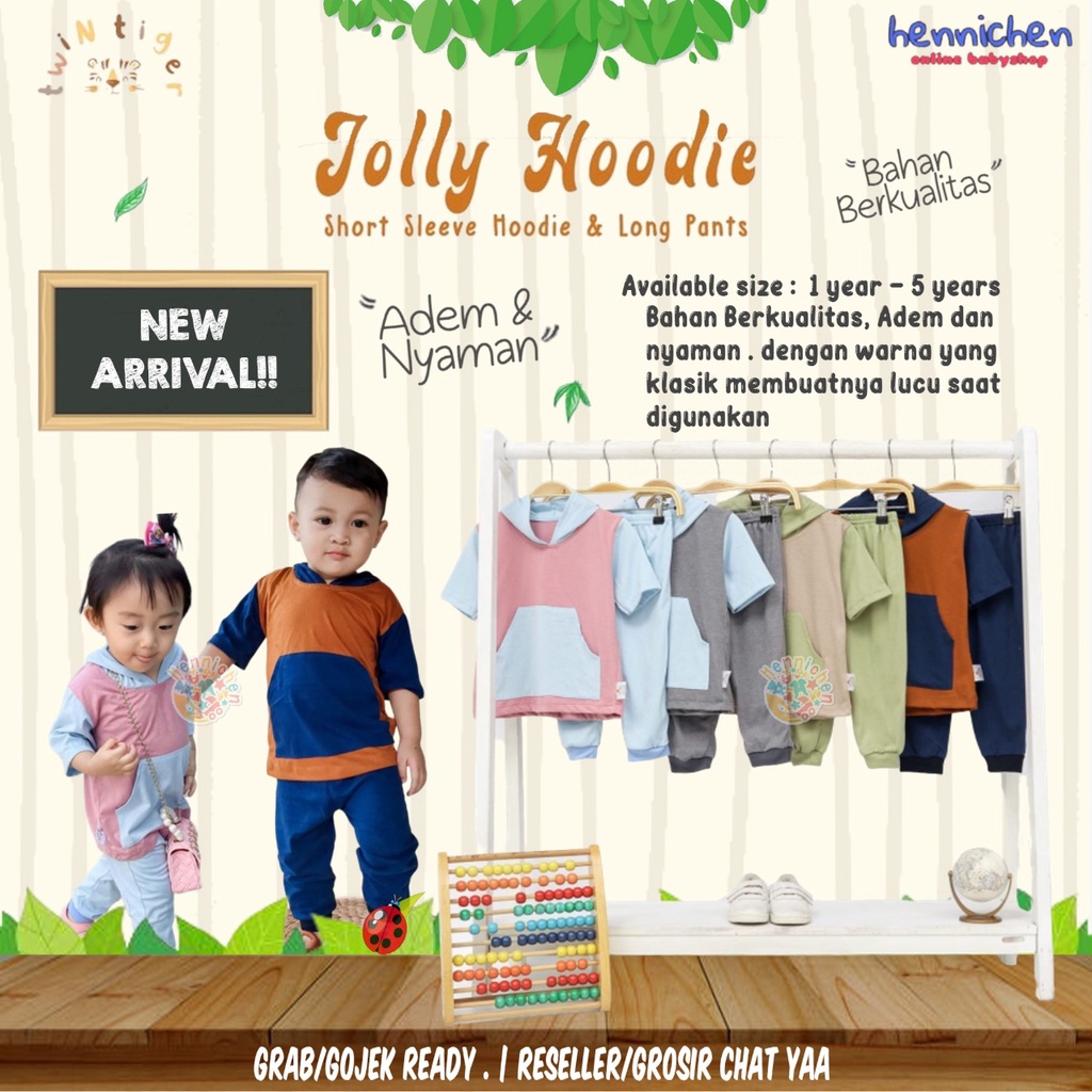 TWIN TIGER SHORT SLEEVE HOODIE &amp; LONG PANTS JOLLY HOODIE SETELAN ANAK HOODIE PENDEK CELANA PANJANG 1 - 5 TAHUN