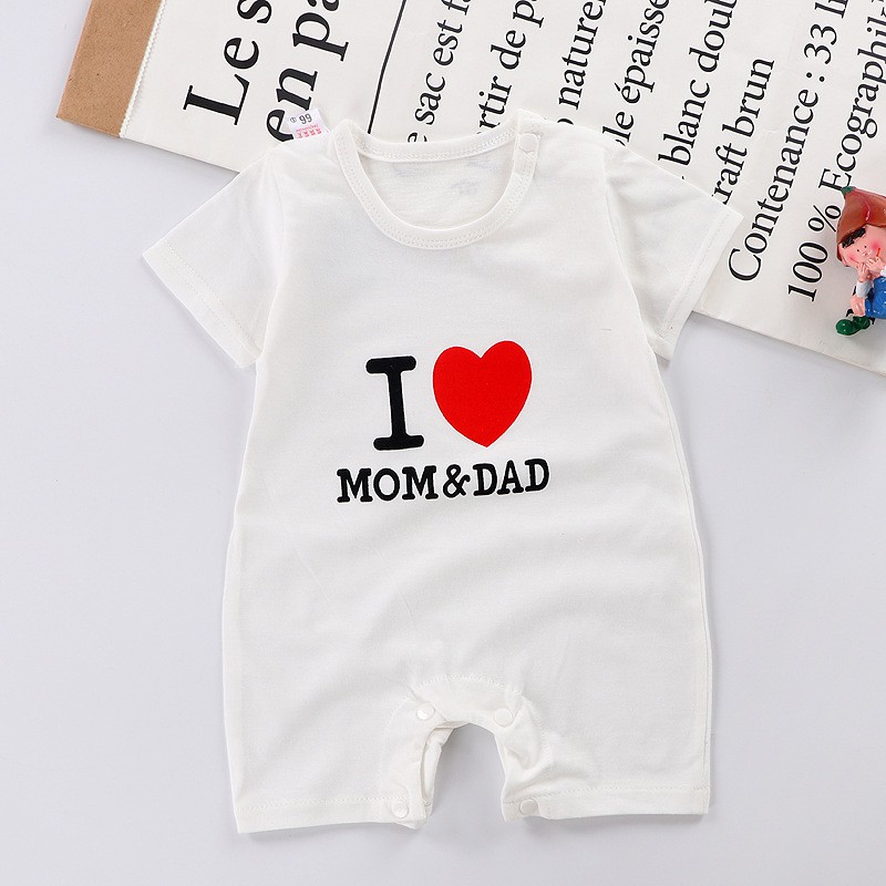 TSC - Romper Bayi Laki-Laki/Perempuan Lengan Pendek Tulisan Baby Jumper Pakaian Bayi-LOVE MOM&DAD