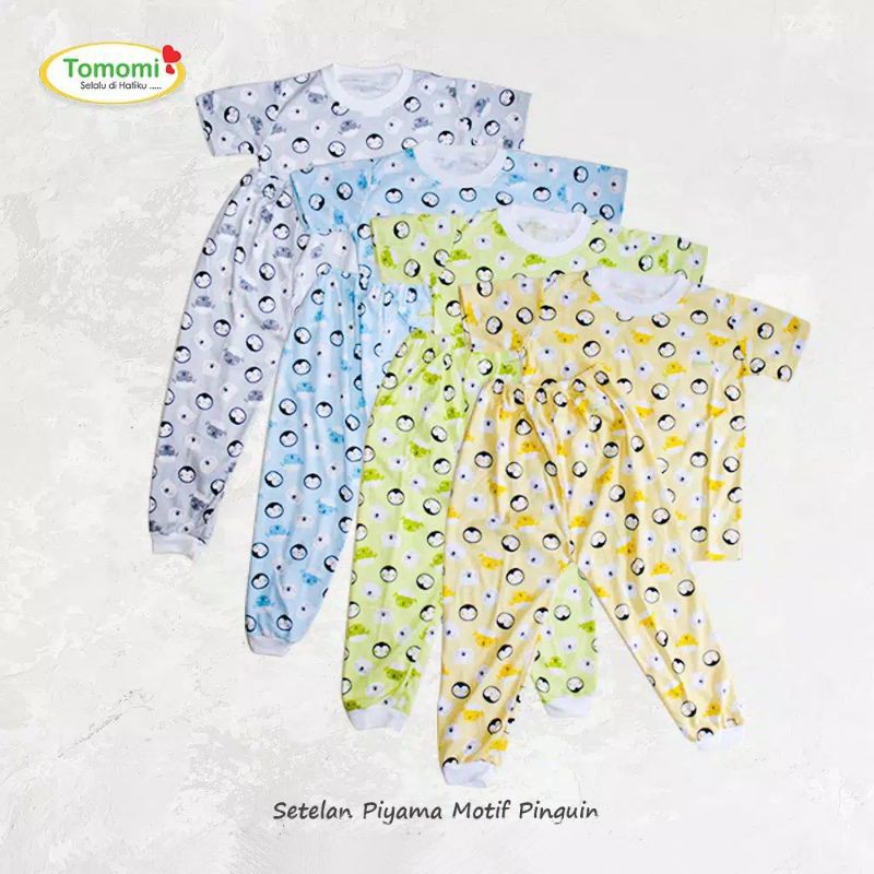 Tomomi Setelan Pakaian Bayi/Anak  Kancing Pundak Motif Pinguin