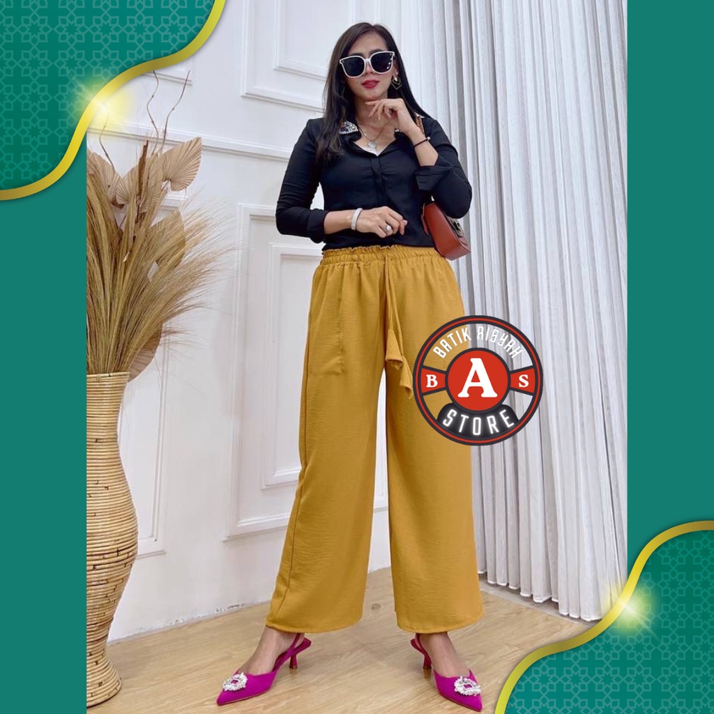 Celana Wanita Kulot Kringkel Polos | Celana Panjang kulot Wanita Korean Style Pakaian Wanita  Kulot Kringkel Fashion Perempuan Hits-2