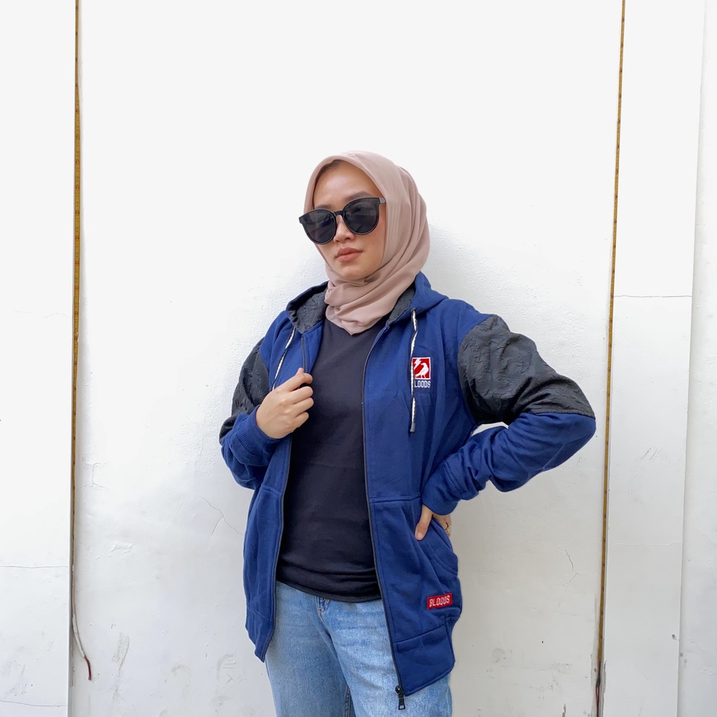 Jaket Sweater Zipper Bordir Kombinasi Qwilting NEVY BLDS