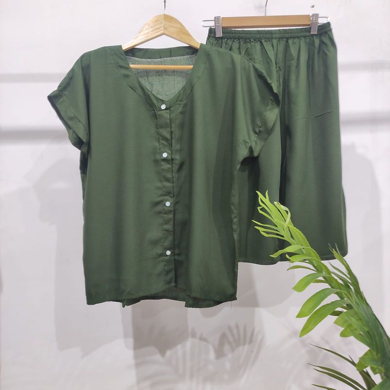 PIYAMA POLOS KANCING | PIYAMA BUSUI | BAJU SANTAI MURAH | HOMEDRESS MURAH | HOMEWEAR MURAH-VN 7/8 ARMY