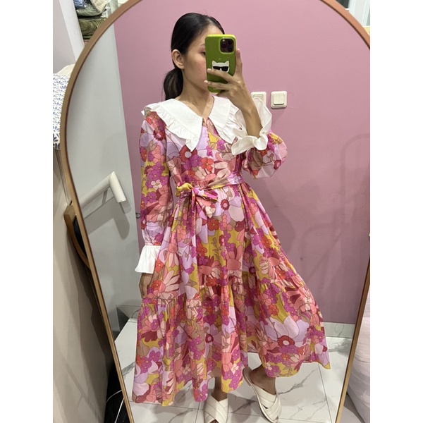 Manyways Flower lime pink dress ( long / midi) ( PAKAI PURING)