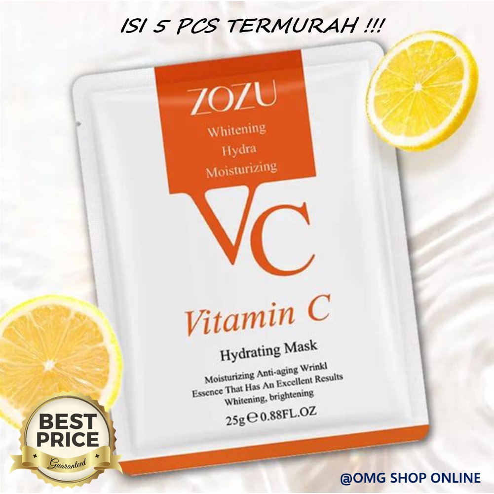 5 Pcs Masker Wajah ZOZU Vitamin C Serum Facial Sheet Mask / Masker ZOZU Topeng Vitamin C Mask / Masker Wajah Glowing dan Pemutih Wajah Pencerah Wajah / Masker Wajah Organik Serum Vitamin C Skincare Korea Masker Korea Wanita Pria