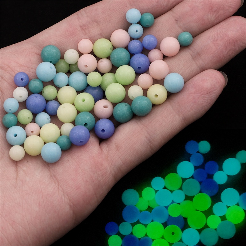 6 / 8mm Manik-Manik Kaca Luminous Glow In The Dark Untuk Membuat Perhiasan Gelang Kalung DIY Lubang 1mm