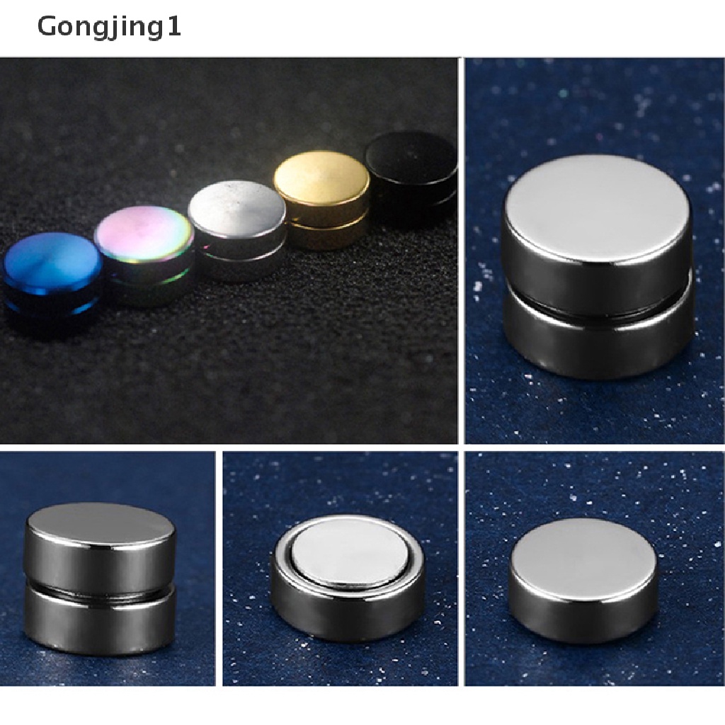 Gongjing1 3pcs / set Anting Magnet Tanpa Tindik Ukuran 6 / 8 / 10mm Gaya Punk Untuk Pria