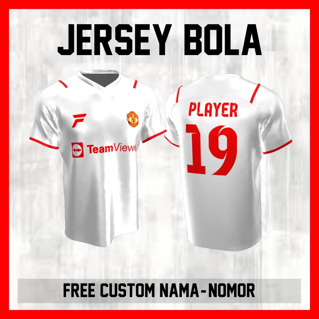 Kaos Bola Jersey Manchester United Klub Putih Garis Bahu Baju Custom Nama dan Nomor Punggung - 8