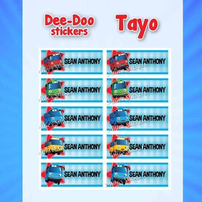 

Sticker label nama anak waterproof karakter Tayo