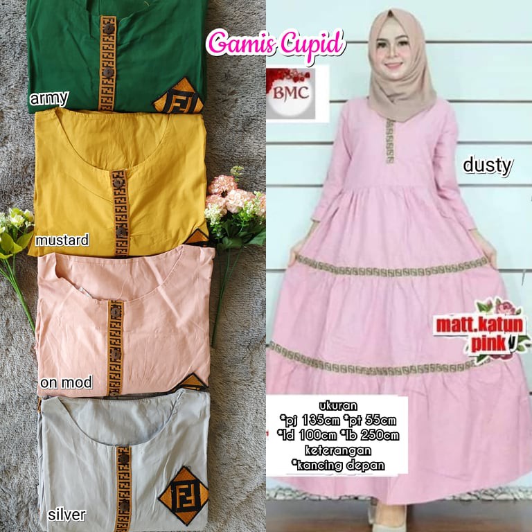 gamis cupid polos katun paris kombi ff bordir/gamis katun list ff cupid bordir/gamis cotton cupid