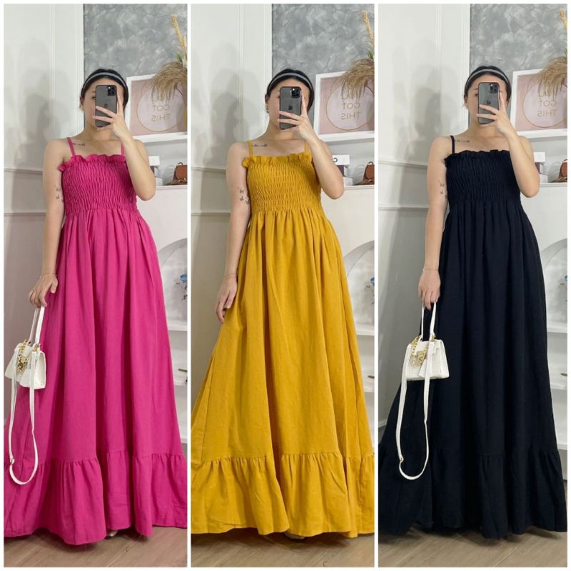 ❣️ SPECIAL PRICE ♡ PREMIUM ♡ ORIGINAL ! ZOELINE TANK CAMISOLE RUBBER LONG FLARE RUFFLE MAXI DRESS OVERALL OUTER ( HIJAB FRIENDLY )