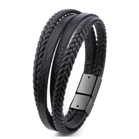 Deskripsi Genuine Leather Bracelet Titanium Steel Gelang Kulit Asli Pria 037