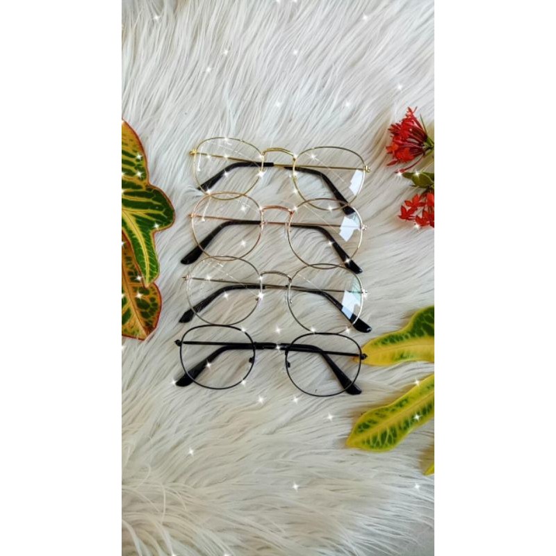 ZAYKA== Kacamata Wanita Korea Lensa Rangka Transparan Retro Vintage Metal Frame Eyeglasses Import