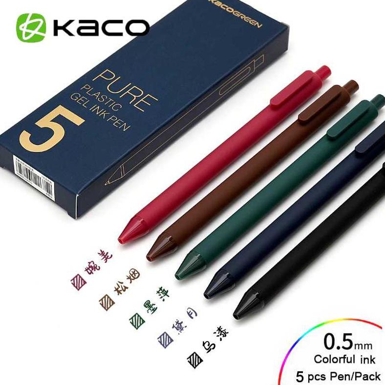 

KACO PURE Vintage Gel Pen Pena Pulpen 0.5mm 5 PCS (Colorful Ink)