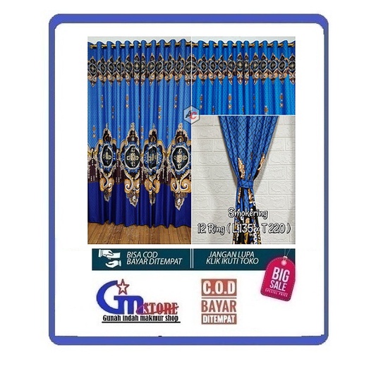 Gorden jendela pintu ruang tamu kamar minimalis tirai hordeng korden panjang murah motif Blue Kratos