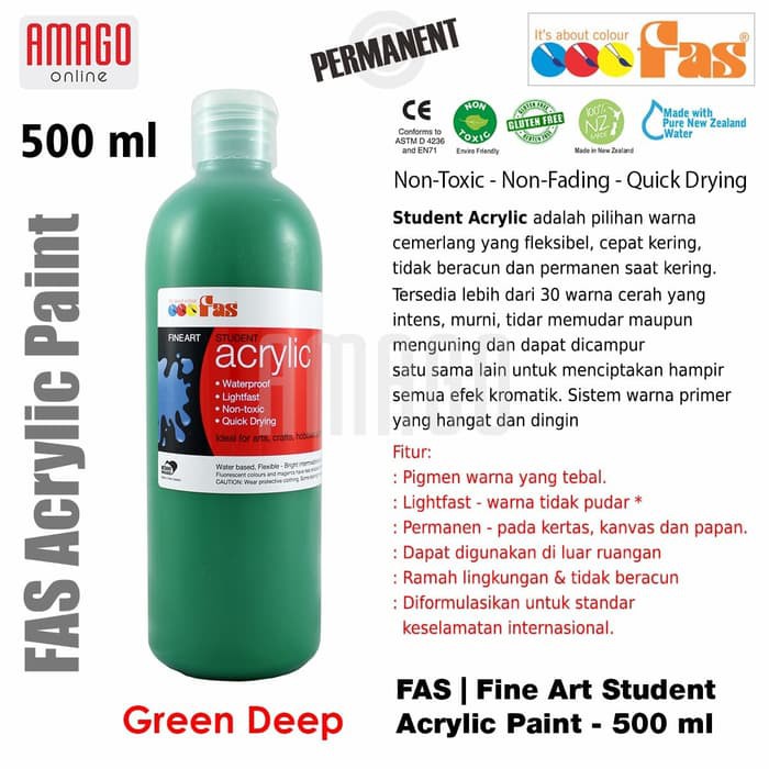 FAS - STUDENT ACRYLIC PAINT - 500 ML - GREEN DEEP