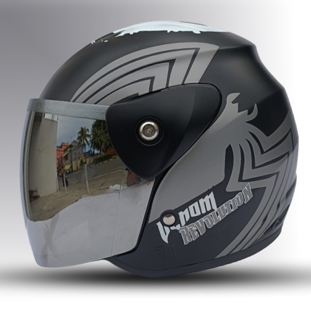 HELM EVOLUTION HITAM MURAH HALF FACE MODEL GM EVO  UNTUK PRIA DAN WANITA DEWASA COD