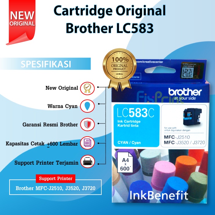 Tinta Brother LC 583 LC583 LC-583 ORI Printer MFC J2510 J3520 J3720