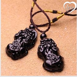 Natural Obsidian Pendant Crystal Necklace Lucky Fortune Pasangan Pendant