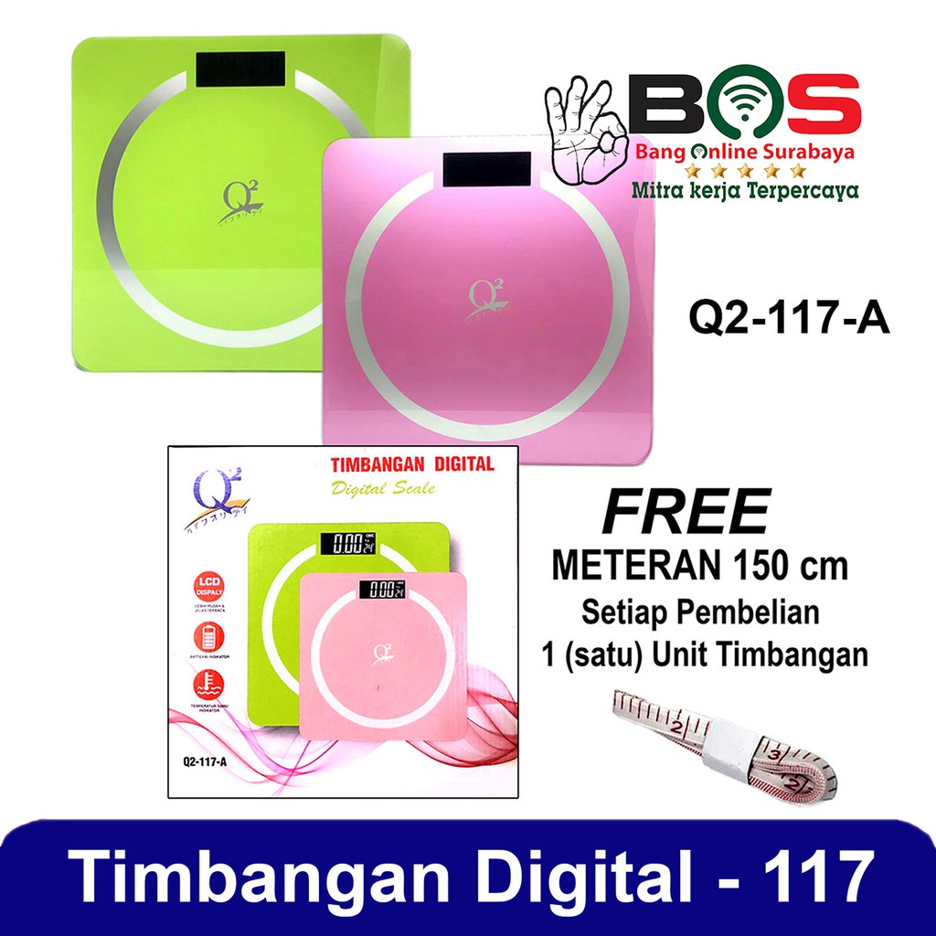 Timbangan Badan Digital Kaca Q2-117A Pengukur Berat Tubuh Q2 117A