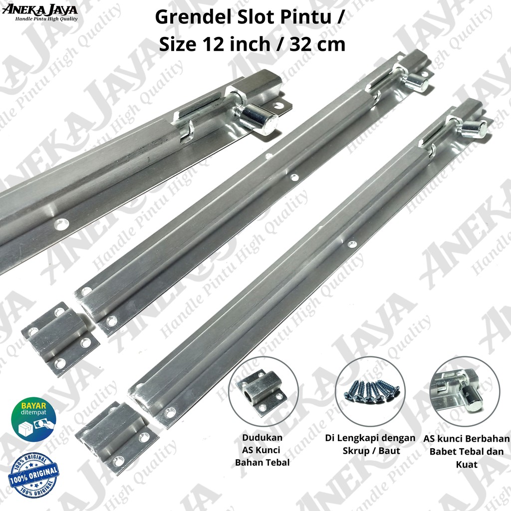 Grendel 12 inch 32 cm / Slot pintu depan daun pintu 2 / Grendel alumunium anti karat tebal dan awet