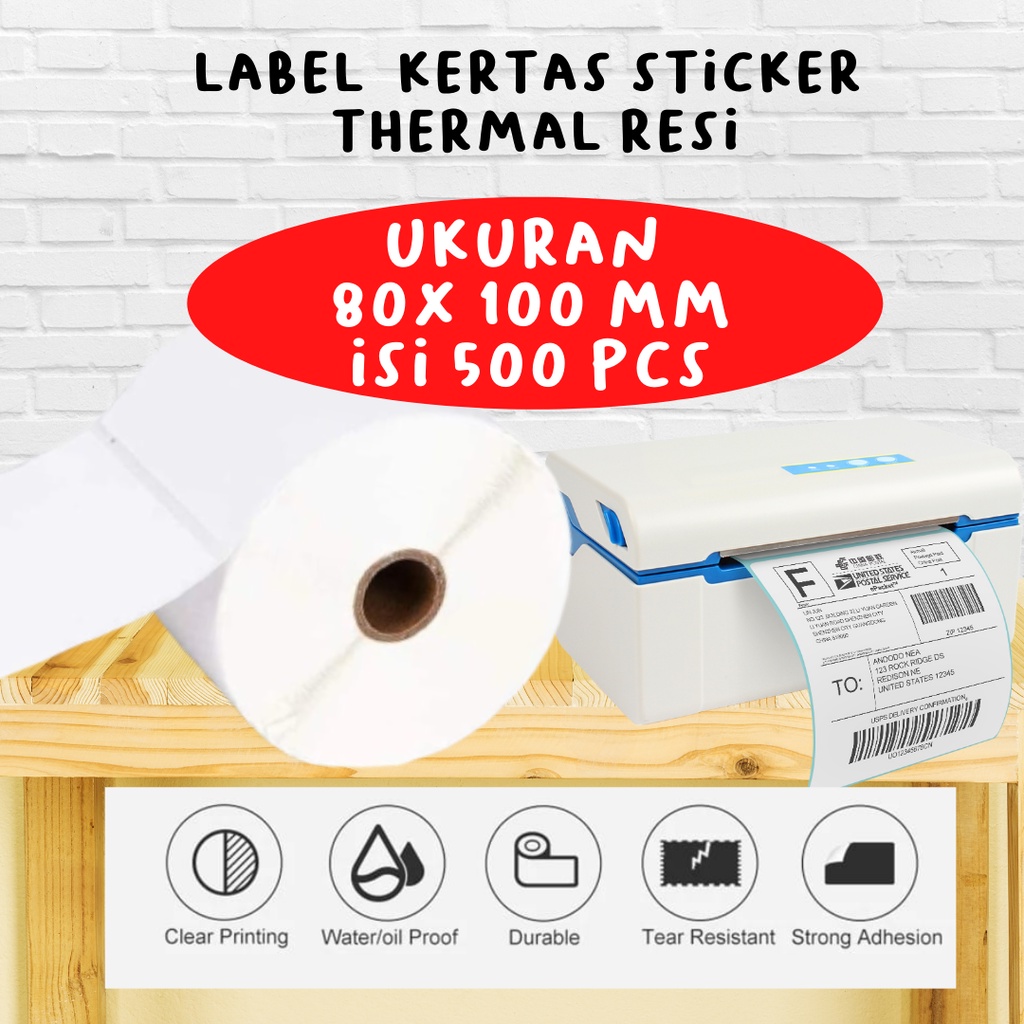 Kertas Label Barcode 80x100mm - Stiker Label Thermal 80mm - 500 PCS