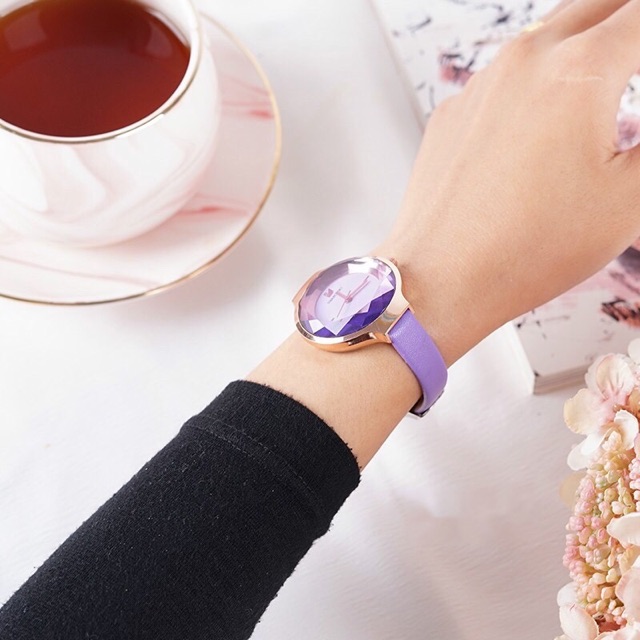 ［Ready Stock］Jam tangan warna kulit Cermin potong berlian warna-warni  S1096