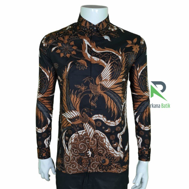 SLIMFIT BATIK Arkana Brown Bird Premium Kemeja Baju Pria Lengan Panjang Motif Elegan Slim Fit Modern