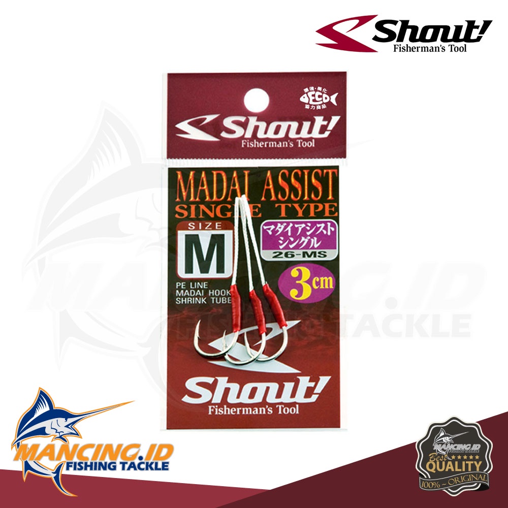 Shout Medai Assist Single Type 26-MS Fishing Hook PE Line Made InJapan
