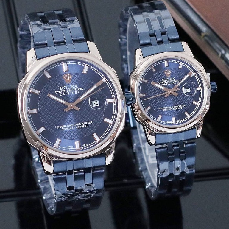 Jam Tangan Fashion Couple Rolex SEPASANG Datejust Water Resistance Rantai Stainless Tgl Aktif + Box