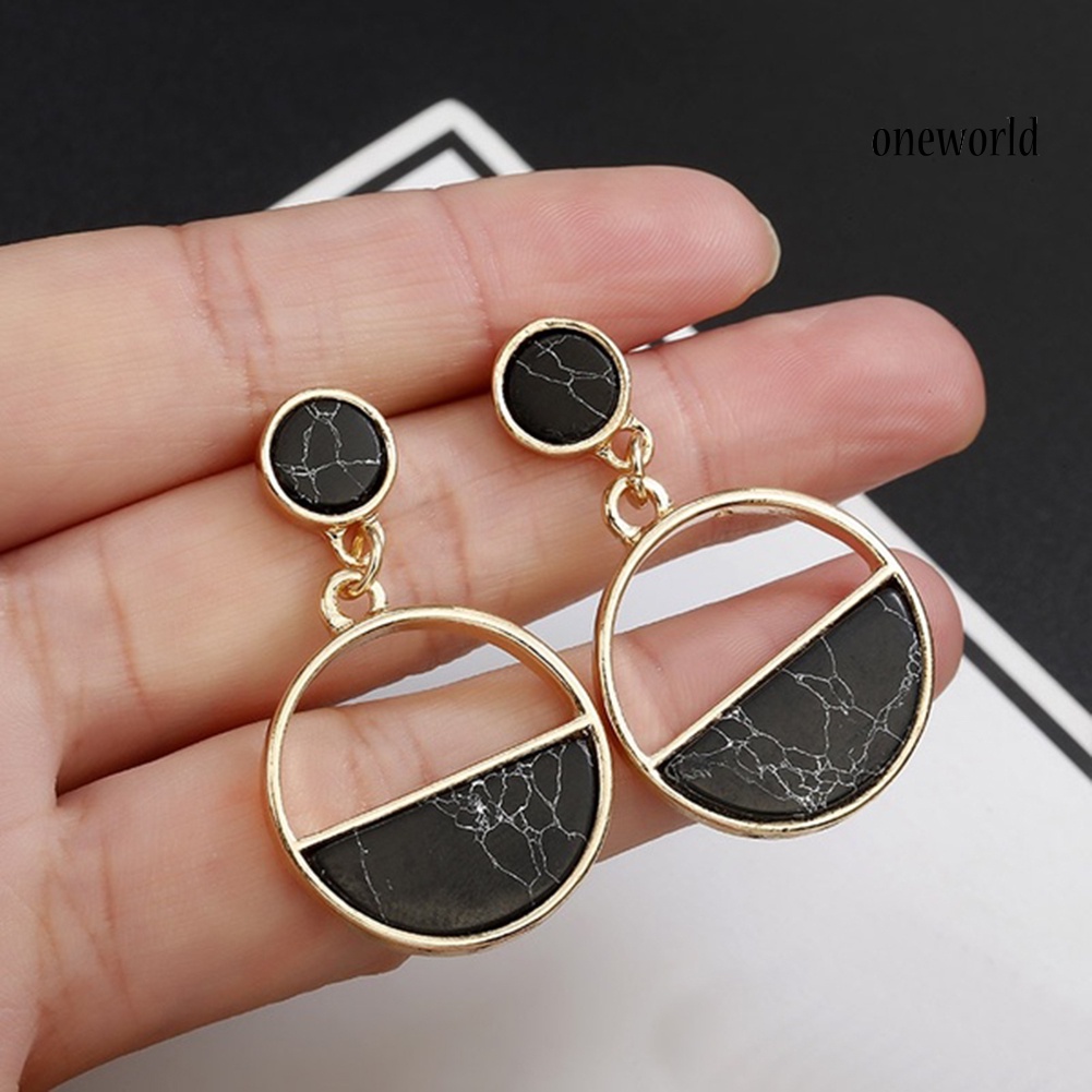 OW# Fashion Women Marble Grain Round Geometric Dangle Ear Stud Earrings Jewelry Gift