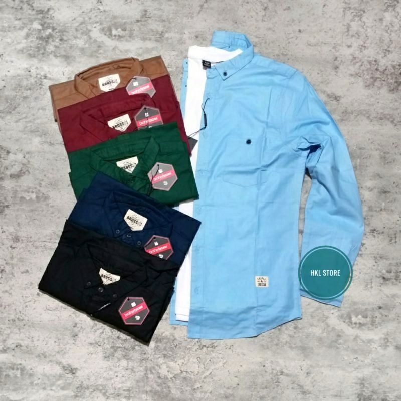 Kemeja Polos Pria Lengan Panjang Brother Bross Original M L XL