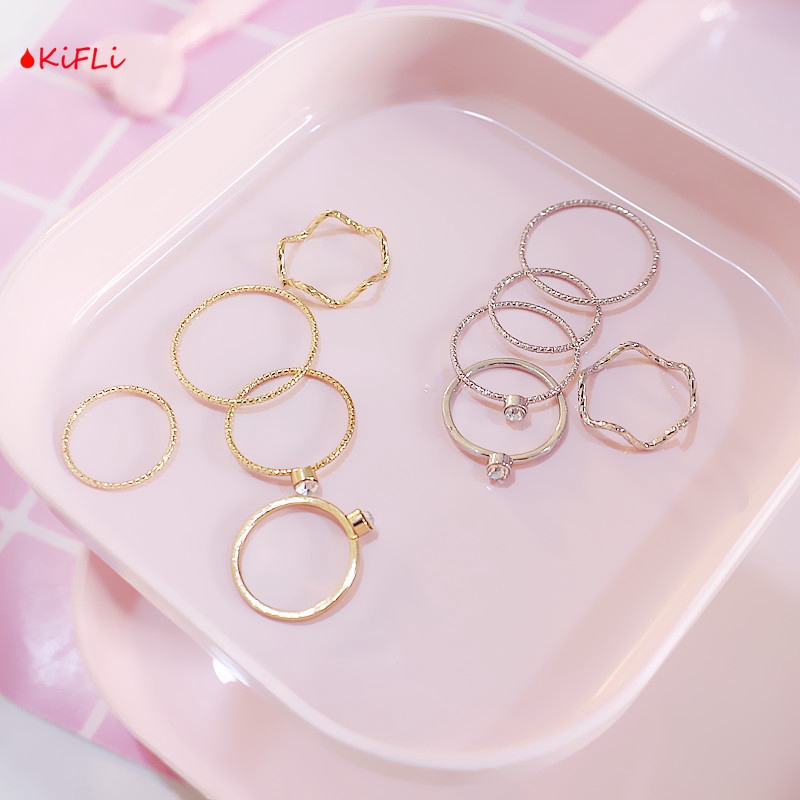 5Pcs / Set Cincin,Jari Aneka Bentuk Warna,Silver untuk Wanita