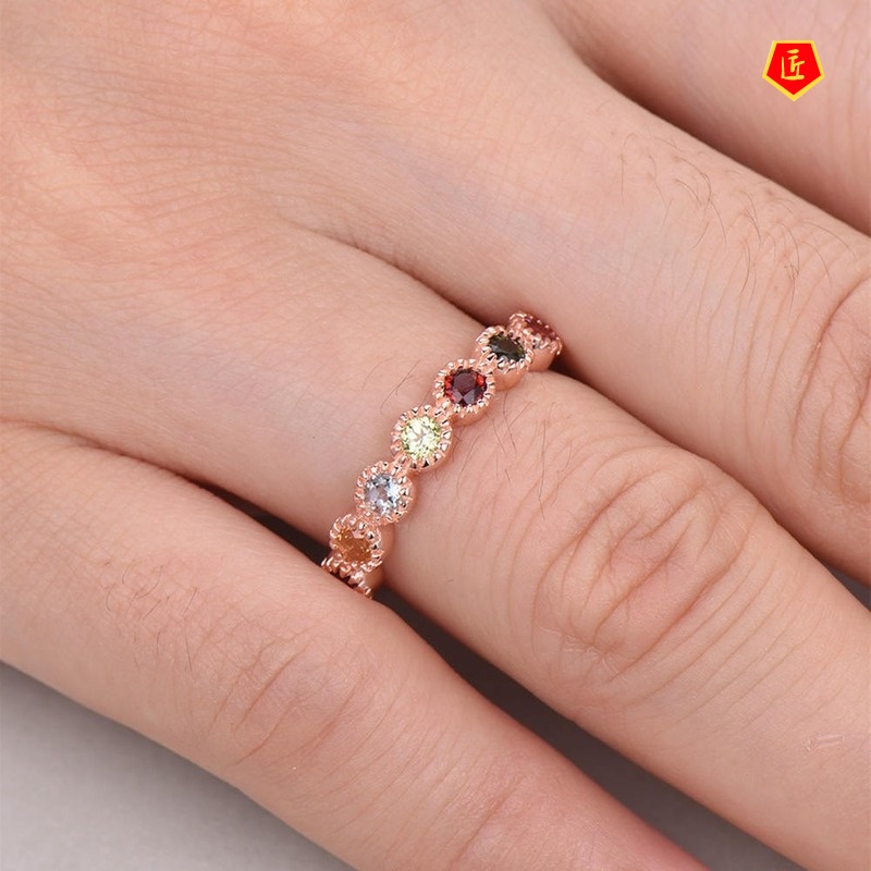 [Ready Stock]Inlaid Colored Gems Ring for Women