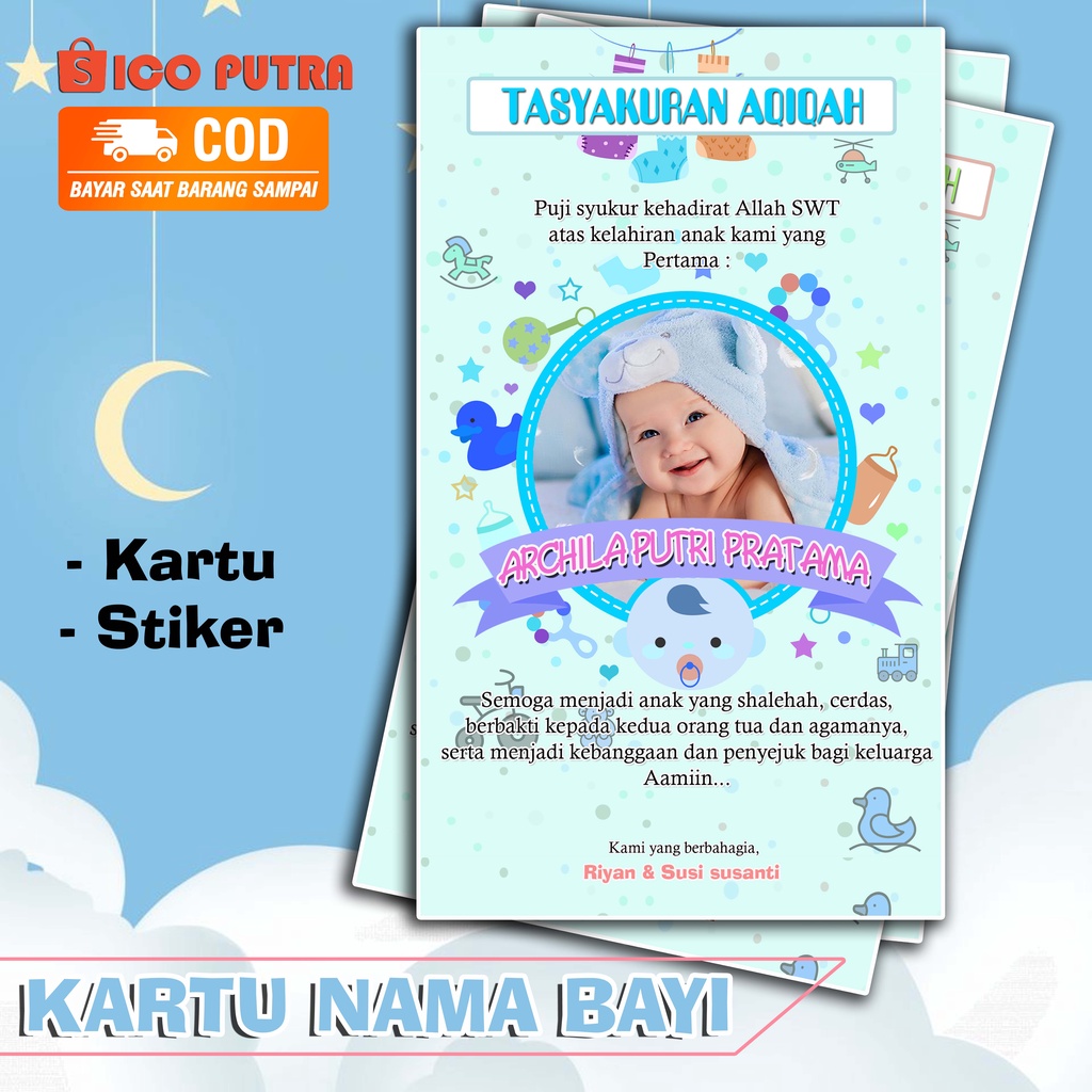 Kartu nama bayi / Kartu Tasyakuran Aqiqah / kartu aqiqah / stiker aqiqah / kartu puputan SC2