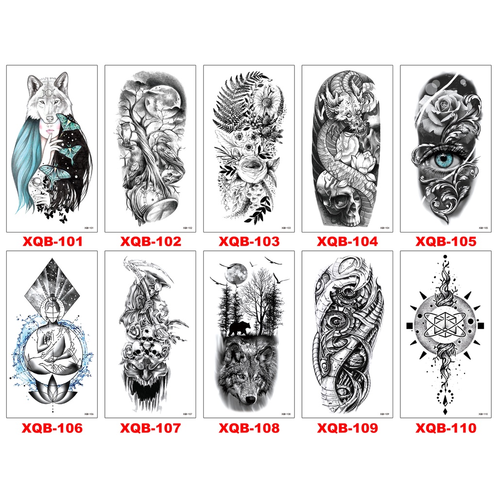 tato temporer XQB-081 - XQB-120 setengah lengan ukuran 21x11.4CM  tatoo  tattoo half arm tatto temporary