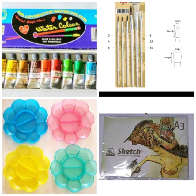 

Paket lukis sketchbook a3+cat air+kuas+palet