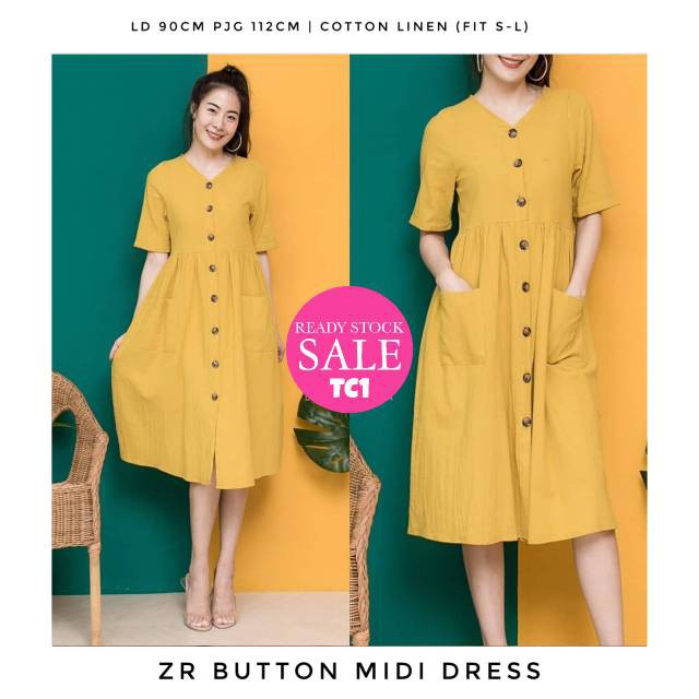 ZARA BUTTON MIDI DRESS ZARA MIDI DRESS HAMIL DRESS BUSUI MIDI DRESS PANJANG BAJU PANTAI BOHEMIAN