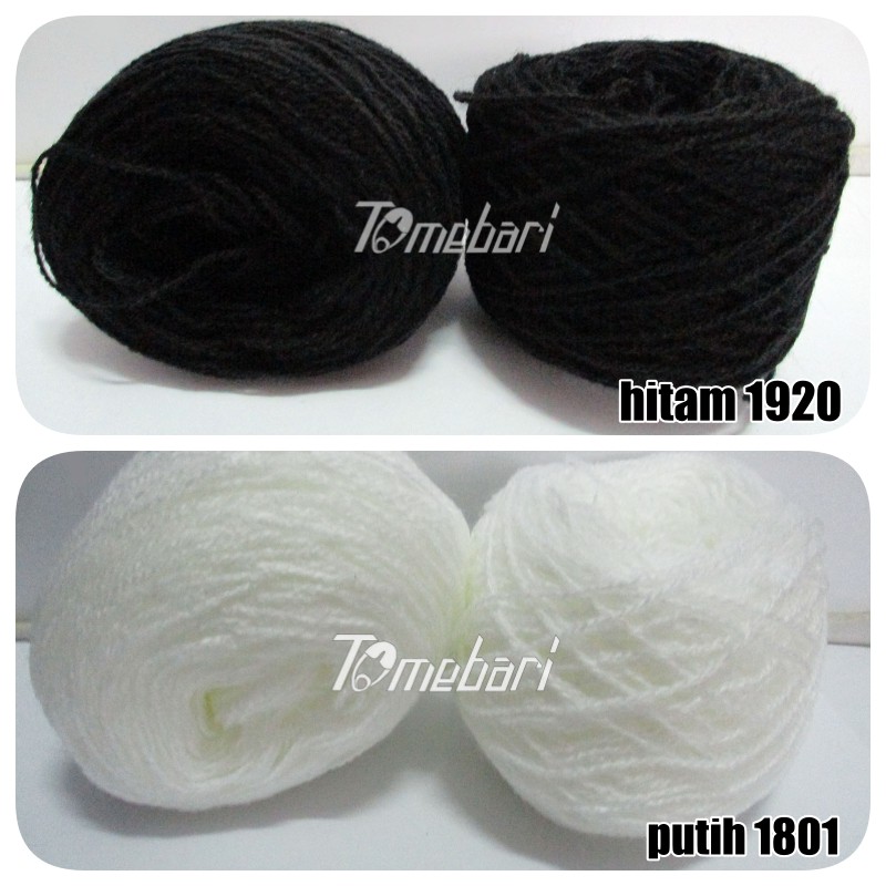 SERI HITAM PUTIH BENANG RAJUT AKRILIK WOL SIET  21 GR BULIR KECIL 1 MM GULUNGAN MEDIUM