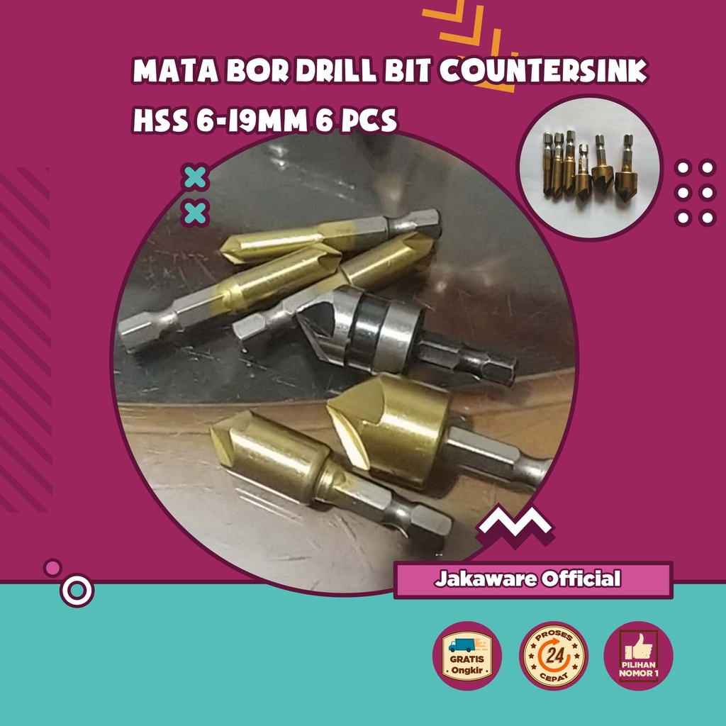 MATA BOR DRILL BIT COUNTERSINK HSS 6-19MM 6 PCS KAYU ALAT PELUBANG SET BESI LUBANG PENDEK MINI TUNER