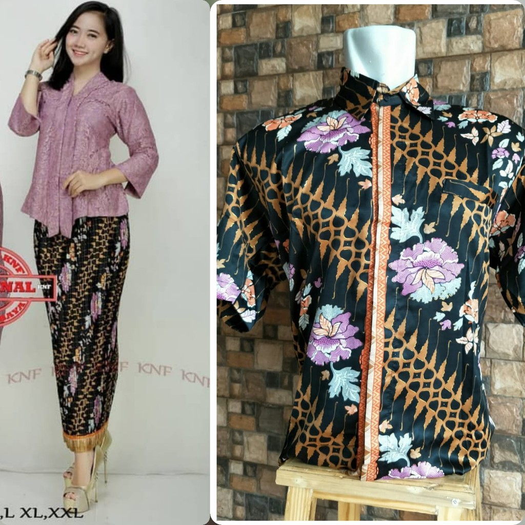 kebaya brokat floy couple hem batik lengan pendek