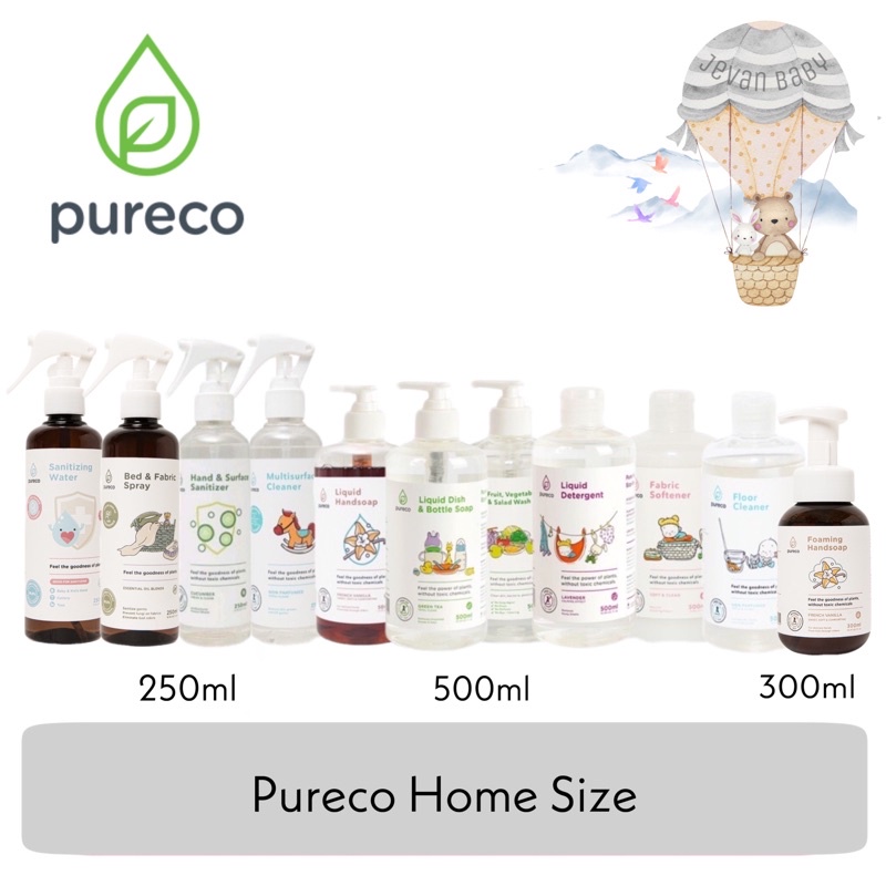 Pureco Home Size 500ml Detergent / Dish Soap / Softener / Floor Cleaner / Fruit Veggie Wash / Foaming Handsoap / Bed &amp; Fabric Spray / Sanitizing Water